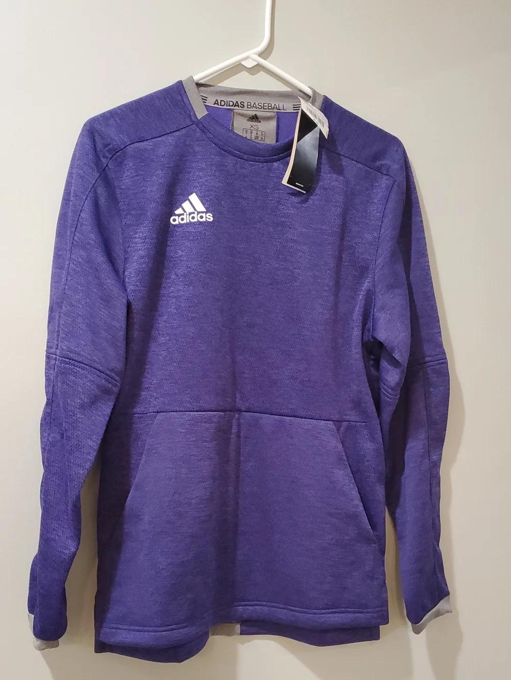 Adidas XS Mens Pullover With Kangaroo Pocket NWT Purple With Grey Accents